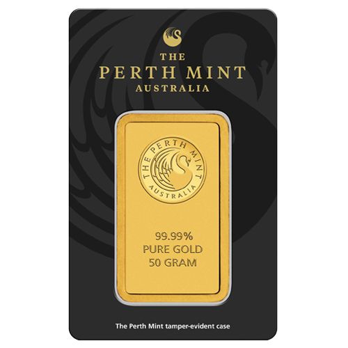 картинка золотой слиток Perth Mint весом 50 г – площадка coinbay.ae