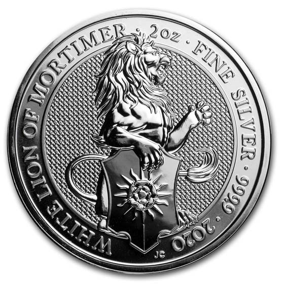 картинка 5 pounds Britannia The White Lion of Mortimer 2 oz Silver – площадка coinbay.ae