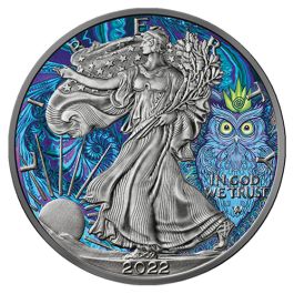 картинка Spirit Animal Series - The Owl - Silver American Eagle - Ruthenium Plated and Colored 1 oz silver coin – площадка coinbay.ae