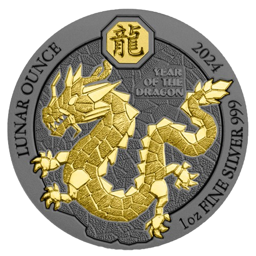 картинка Silver Rwanda - Year of the Dragon 2024 Ruthenium and Gold Gilded 1 oz – площадка coinbay.ae